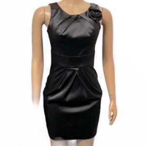 B.Wear Dress Satin stealth black pleated rose detail size 3